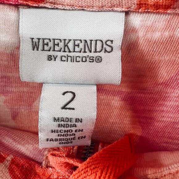Weekends Chicos Womens Jacket 2 Large Red Pink Floral 100% Cotton Long Sleeve - Picture 6 of 11